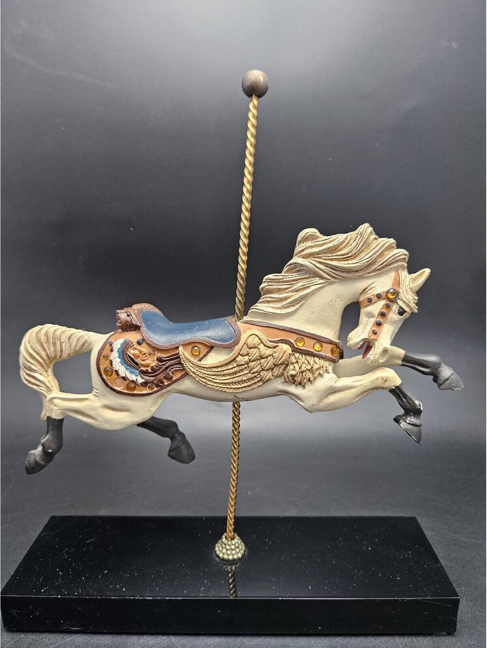 Country Fair King 1984 Hamilton Collection Carousel Horse Black Stone Base